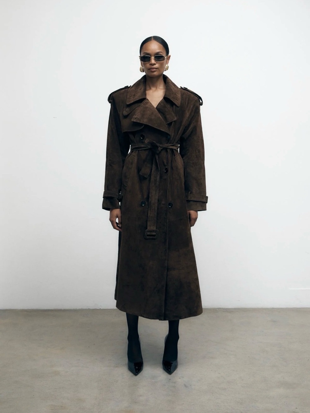 De Salvary London Brown Suede Trench Coat XS  Brand New